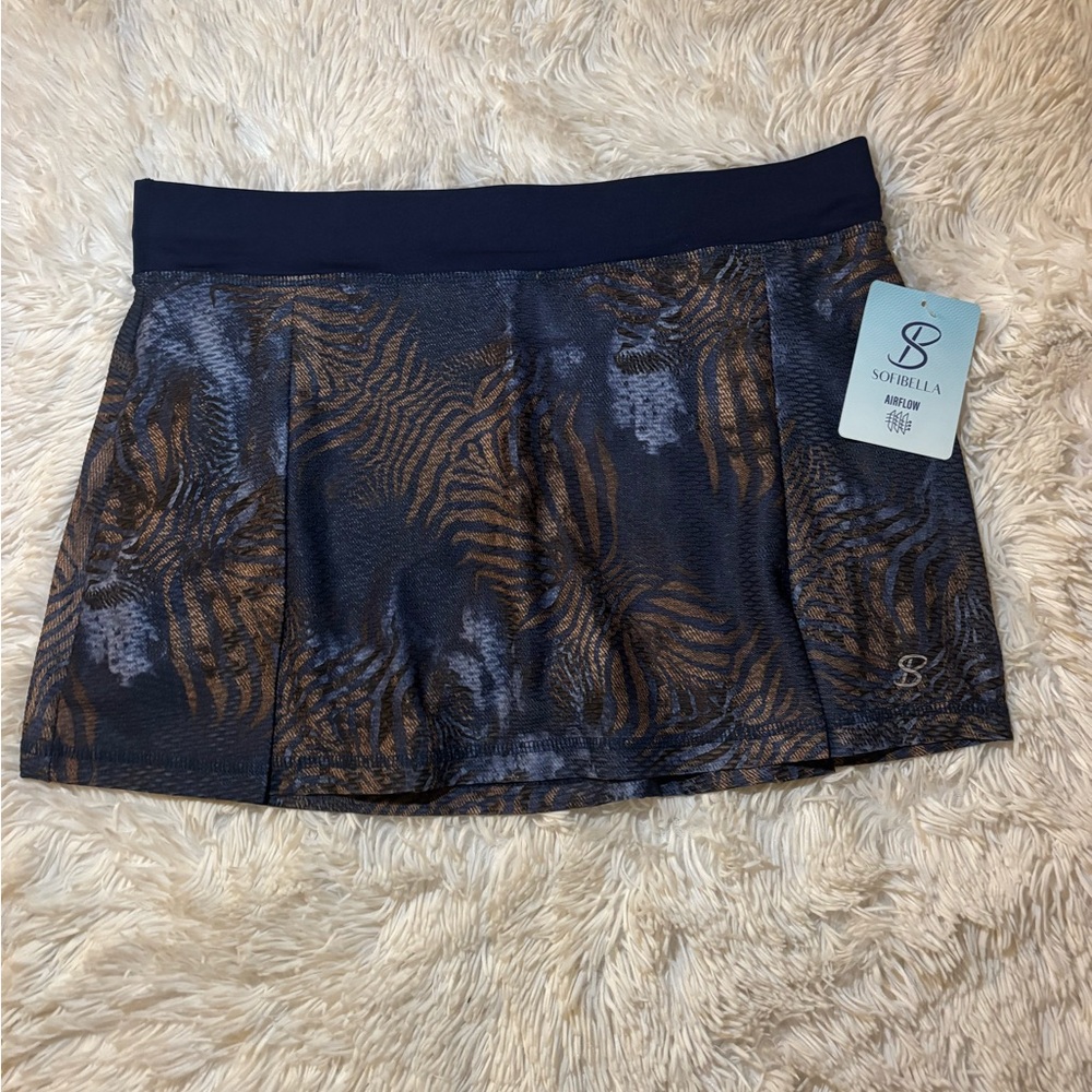 SofiBella tennis/ pickleball skirt navy and bronze tiger striped size Large